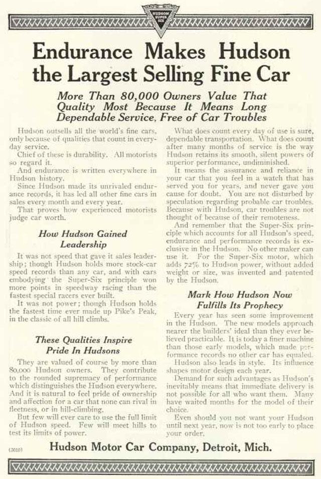 1920 Hudson Auto Advertising